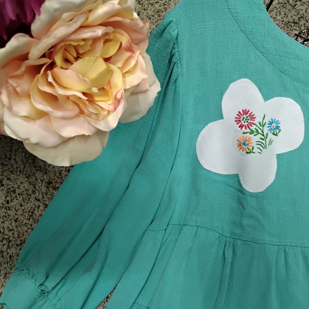 3862 Size XL Upcycled Umgee Teal Floral Blouse - Picture 2 of 6